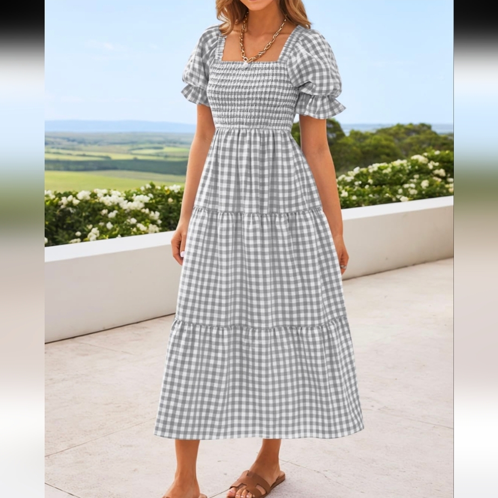 Gingham Puff Sleeve  Dress SZ.L NWT
